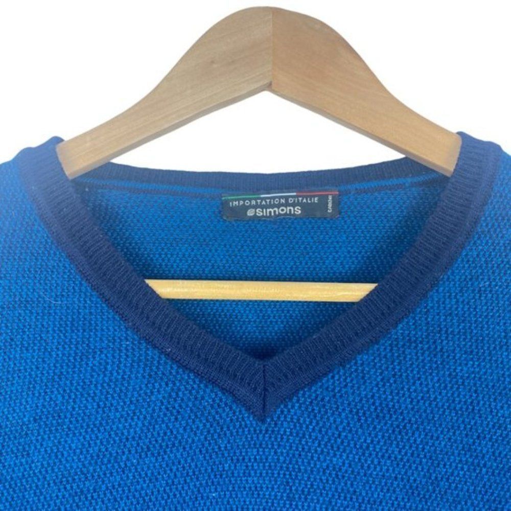 Simons Men's Blue Knit Italian Merino Wool Blend V Neck Long Sleeve Sweater US S - Picture 5 of 8